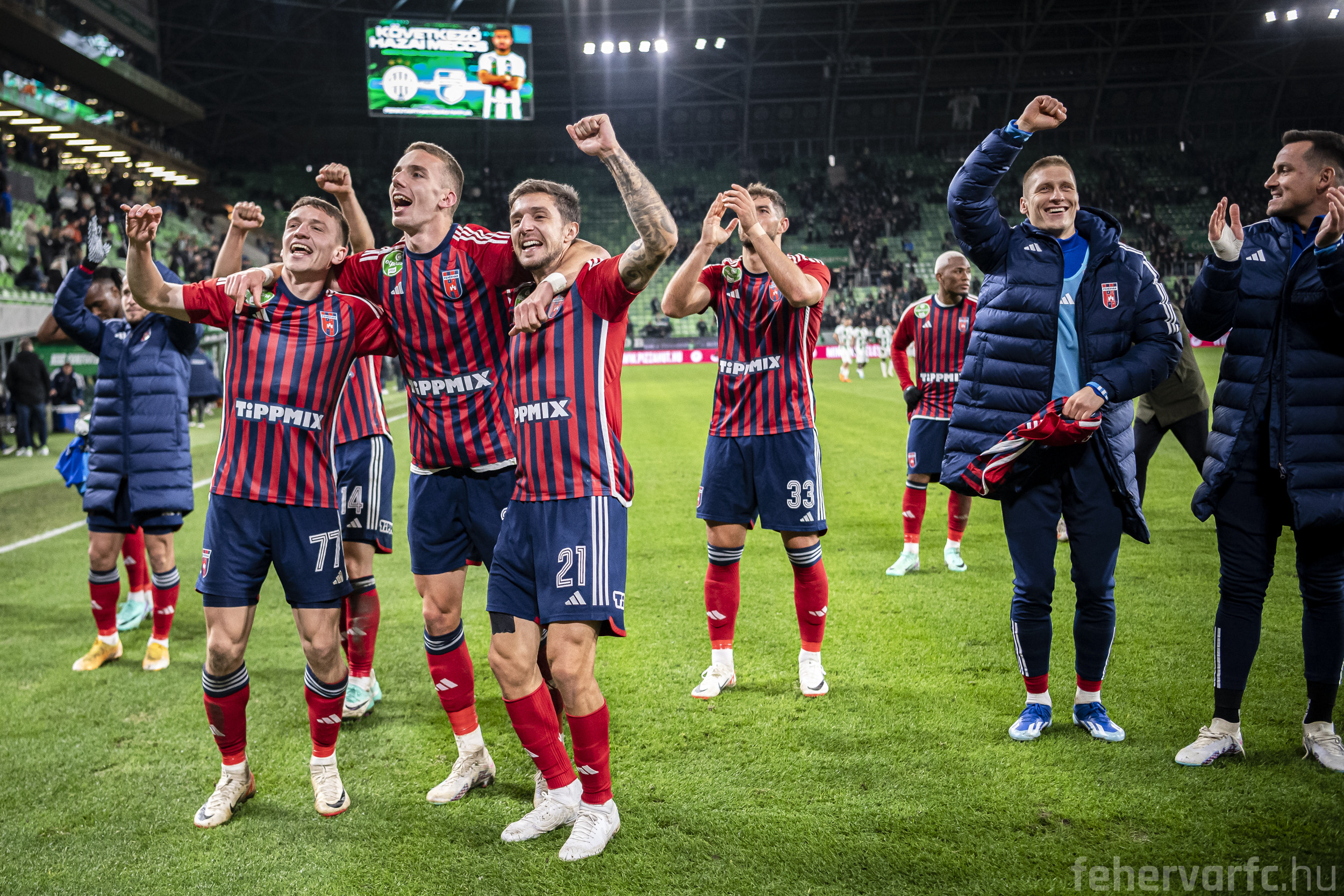 Krisztian Lisztes of Ferencvarosi TC celebrates with teammates after